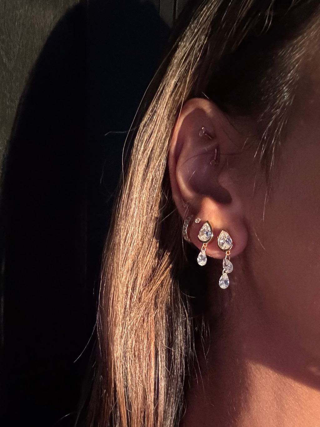 Asymmetrical Droplet Earrings with Dangling Pear-Shaped Accents